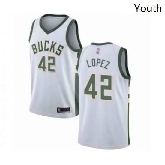Youth Milwaukee Bucks 42 Robin Lopez Swingman White Basketball Jersey Association Edition